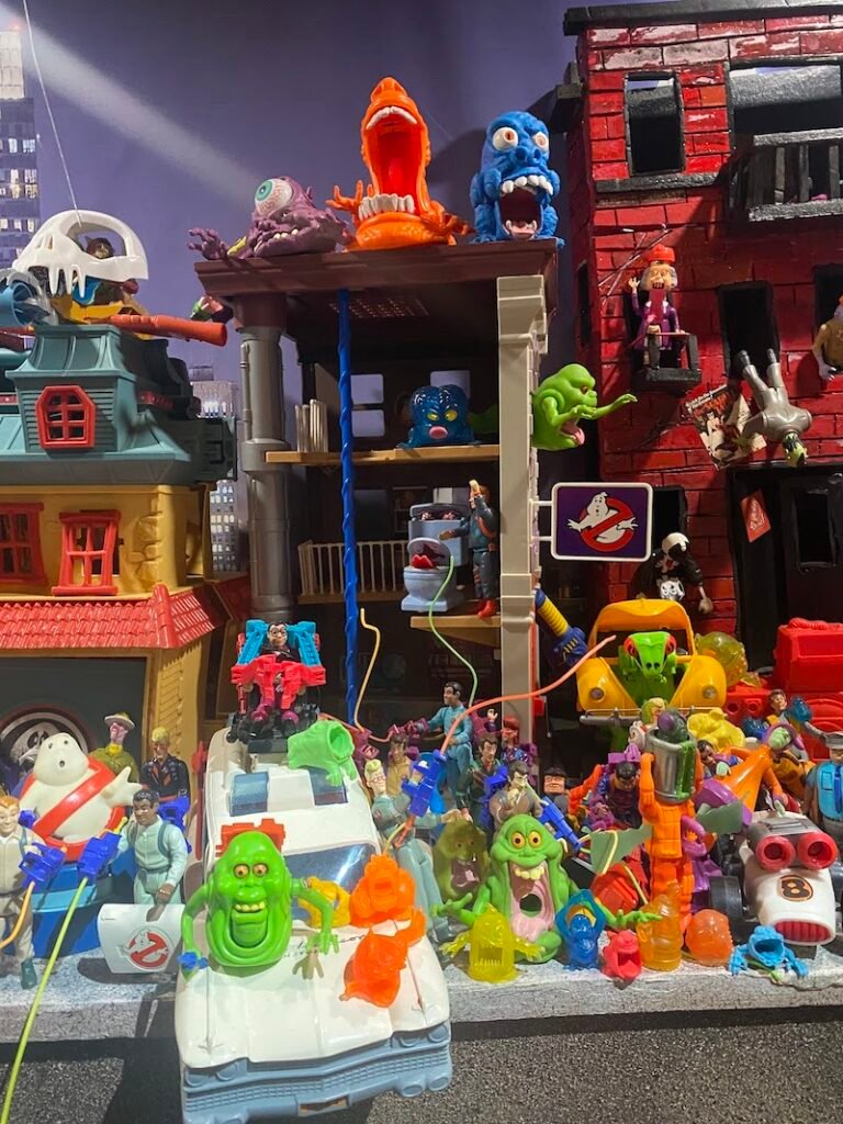 A large collection of toys with characters from the Ghostbusters franchise.